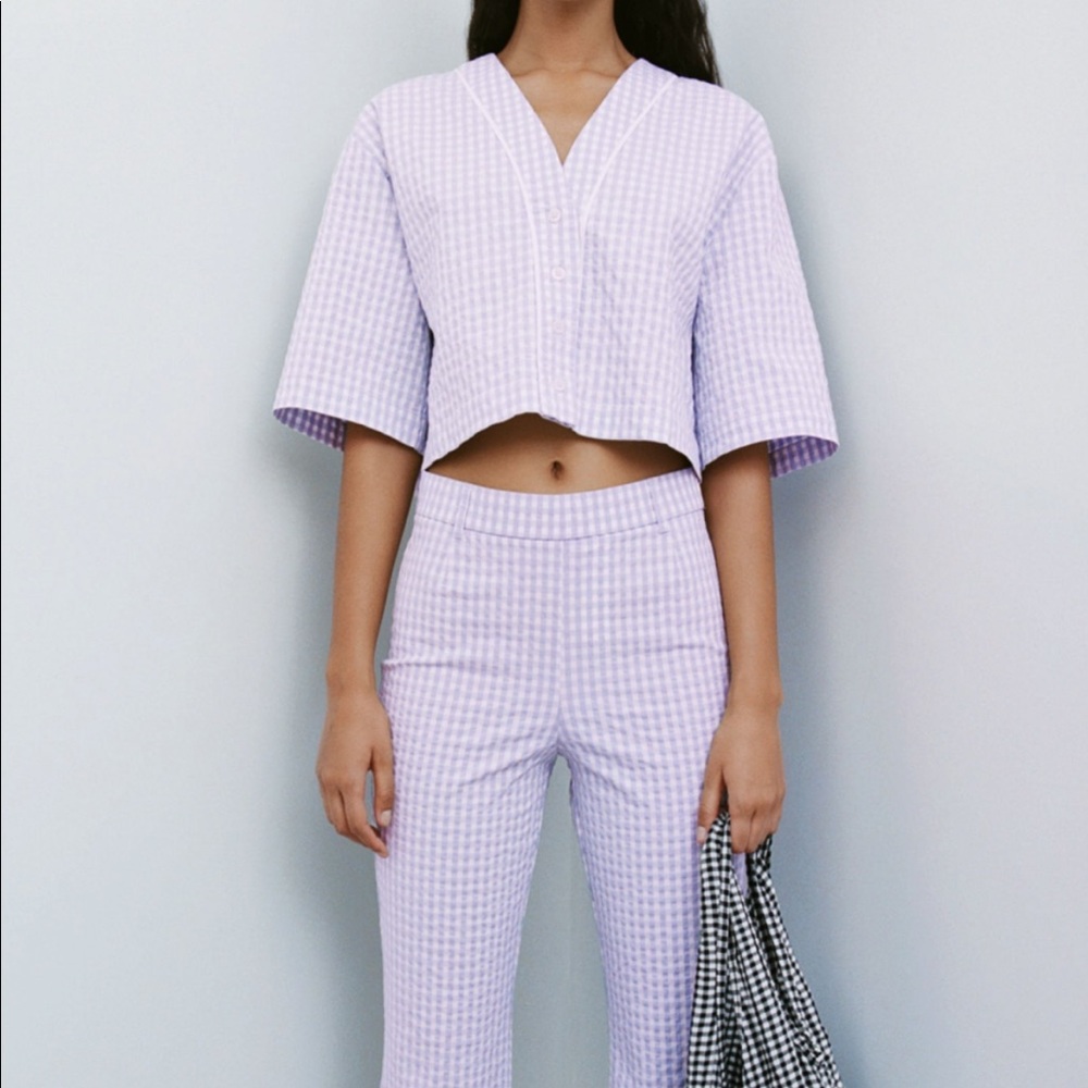 Gingham crop shirt